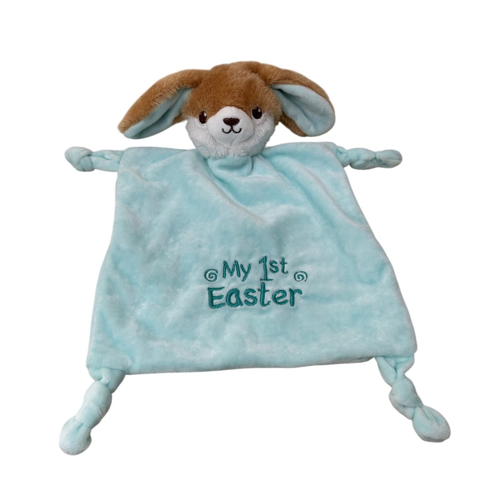 Happy Go‎ Fluffy Lovey Bunny My 1st Easter Blue Brown Plush Stuffed Animal 14in